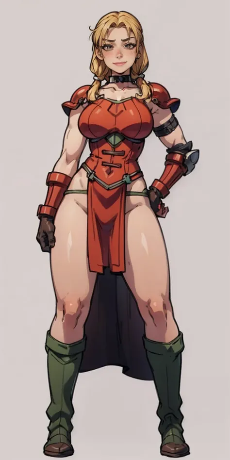 burly woman, exaggerated large muscles, skinny pants, high-heels, standing on your feet, beautiful attractive face, full body like, single female, very fair skin, thin waist, ((Plain background 1:2)) (Cammy White Street Fighter 6) Female full body standing...