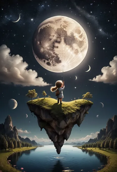 cute moon Floating high in the air, chibi, (masterpiece, best quality, Professional, perfect composition, very aesthetic, absurdres, ultra-detailed, intricate details:1.3), by joel robison