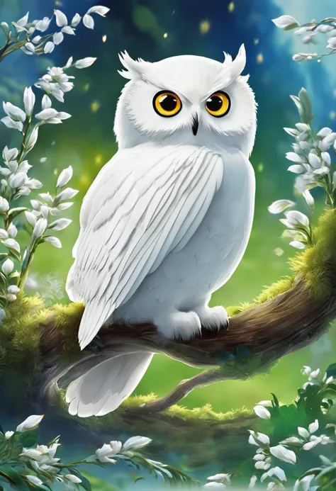 (一只pure white色的猫头鹰), （the owl occupies 70% of the screen.%%）， (pure white owl: 1.37), pure white owl, pure white owl,  the owl's...