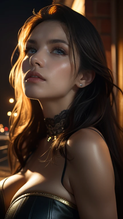 (((Ultra-realistic))), photograph, masterpiece, highest quality, Trending on Artstation, (Very long multicolored hair:1.2), (detailed moonlight eyes:1.2), Heavy eye makeup, mascara, Very long, fine, multi-colored hair, Shiny skin, (Focus on face and cleava...