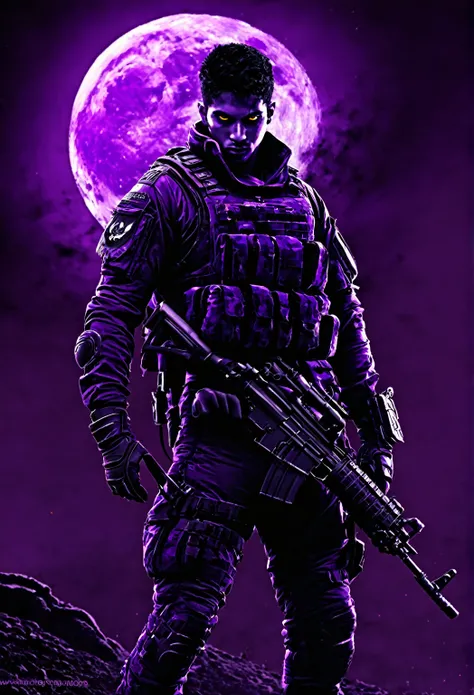 Homem, guerreiro, Militar, armado, Purple Flame, Dark moon, Sombra Coruja na frente da lua, 