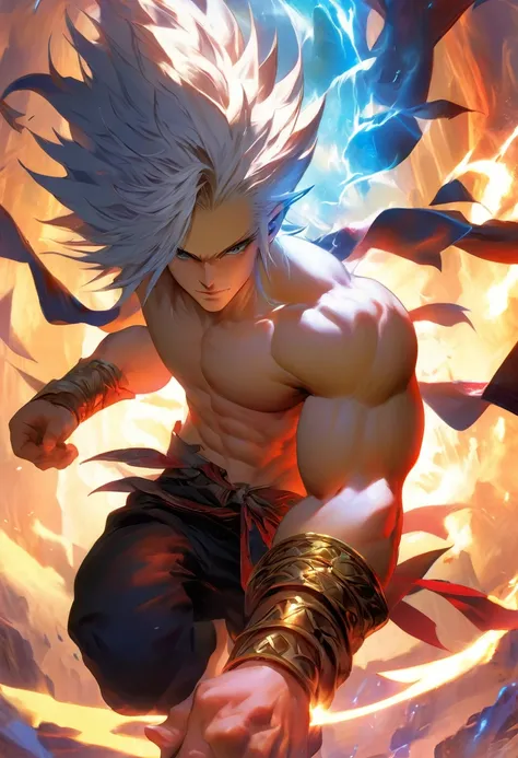 一个White hair红眼睛的男性动漫人物，Character album cover，Full Art，Fantasy Characters，Full Art插图，Elemental Character Full Portrait，Character side art，Official character art，Official character illustrations，Merlin，High Detail Official Art，game button art，omoide emanon, ...