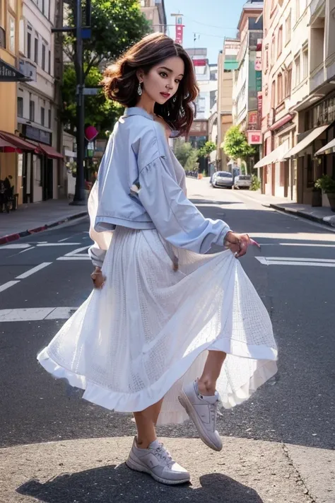 1 girl, clear water, blue butterfly, pure white gauze skirt, shine