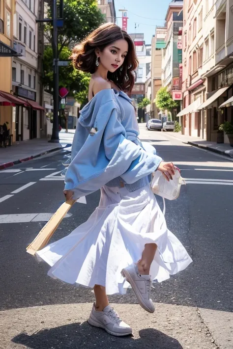 1 girl, Clear water, Blue Butterfly, Pure white gauze skirt, Shine