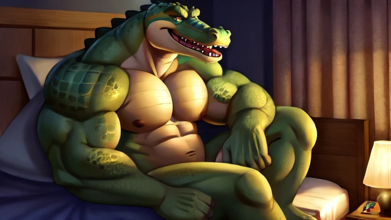 Alligator, furry, scaly, bedroom, horny, cute man, male, muscle 