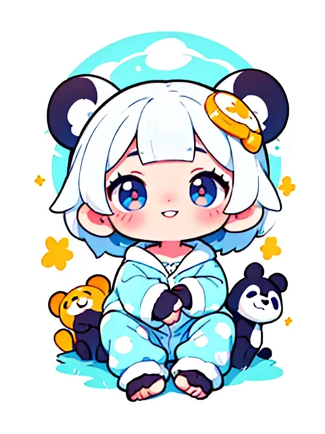 baby panda in pajamas, ojos grandes y brillantes, esponjoso, sonrisa, delicado y fino, , paleta de colores brillantes, luz natur...