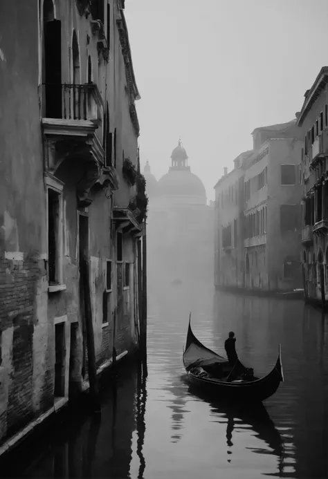 minimalistic Venice (Italy) skyline, fog, black and white