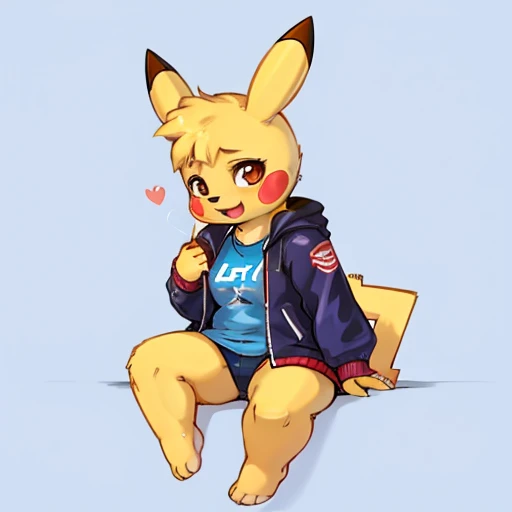 Pikachu female, tomboy , short Stack , wearing Jacket , shirt 