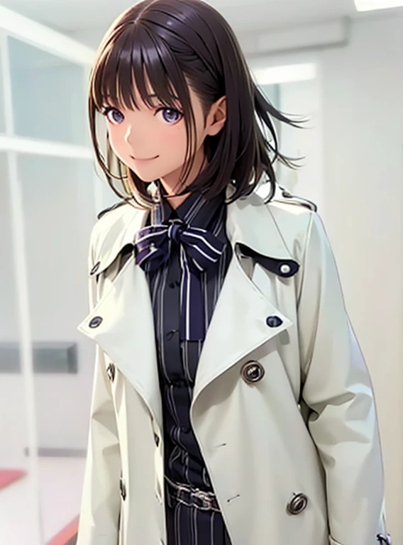 High resolution,In 8K,highest quality,detailed,Semi-realistic anime,Anime 3D Style,Smooth anime CG,One Girl,19-year-old woman in Japan,slim,Modeled,Shiny brown hair,Medium Hair,detailedな顔,Beautiful and detailed,Black shirt,Black tie,(Wear a trench coat),st...