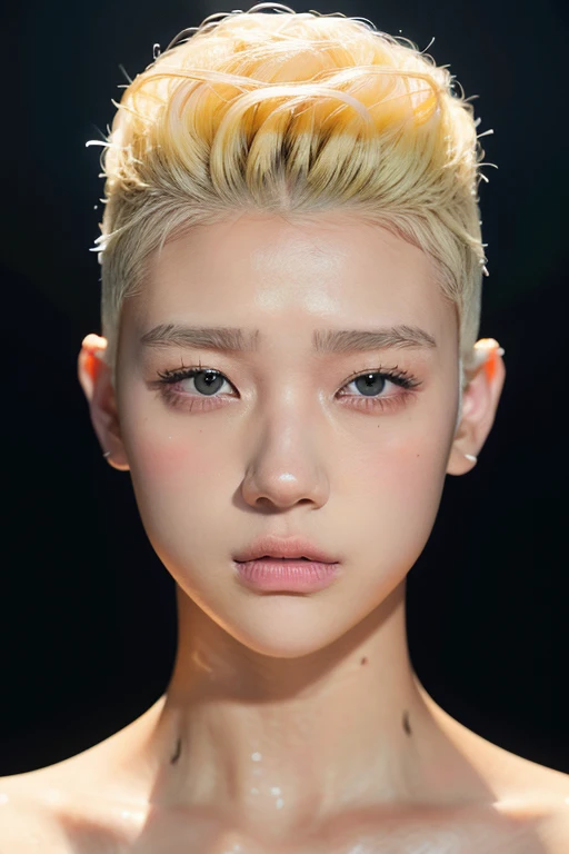 20-year-old woman、blonde、(high top fade:1.3)、woman warrior、dark theme、calm colors調、calm colors、high contrast、(natural skin textu...