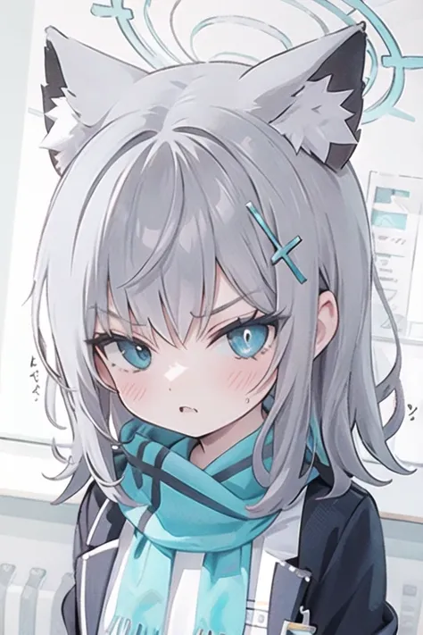 shiroko_bluearchive,beast ears,looking at viewer, tsundere, a little bit angry