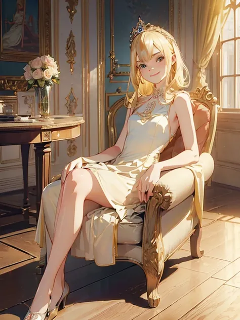 ((( masterpiece ))) ((( background : in s castle : elegant room))) ((( character : elle fanning : elegant blonde hair : small br...