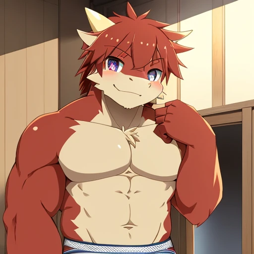 ((((((SFW)))))), (((detailed eyes, detailed face))), (dragon), male,  underwear, standing,  smile BREAK (konzaburou, ukan_muri, cute), (soft shading), 