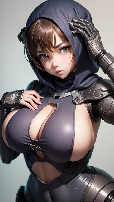 One Girl, chest, Covered face, curvy, huge chest, humanoid robot, Claw hands, Joint, No mouth, can&#39;I can not stand it, robot, robot Joint, Shiny, Shiny skin, Simple Background, alone, thick Thighs, Thighs, White Background, Huge Ass, robot, humanoid ro...