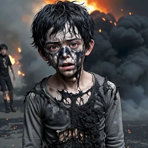 Caught in an explosion、A comedy about a boy actor who is covered in soot and in tatters..