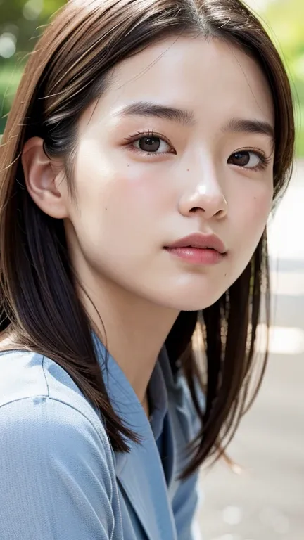 With the alleys of Kyoto in the background、18-year-old girl、independent、Look forward、Light eye makeup、Brown Hair Color、flat 、Hair blowing in the wind、Quality of actress、Shiny, Ultra-realistic faces、smileの表情、Watery eyes、look up、Soothing lighting effects、 Ul...