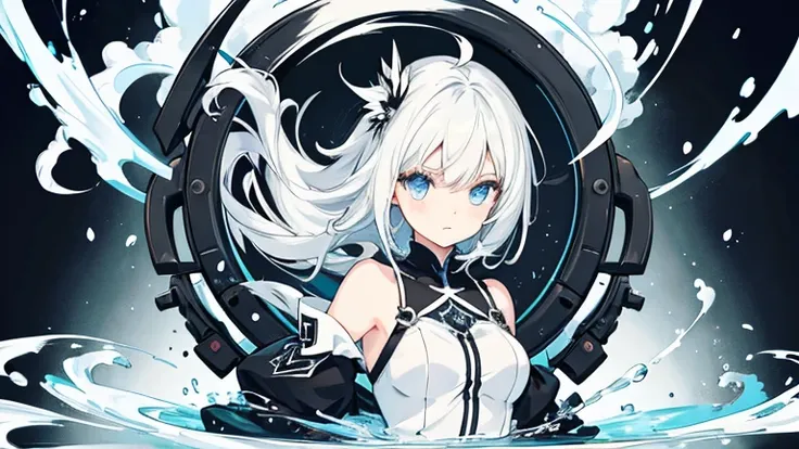 Anime Style,highest quality, masterpiece,Black and white hair,  iris,Simple Background,One Girl, fluid movement,Classic