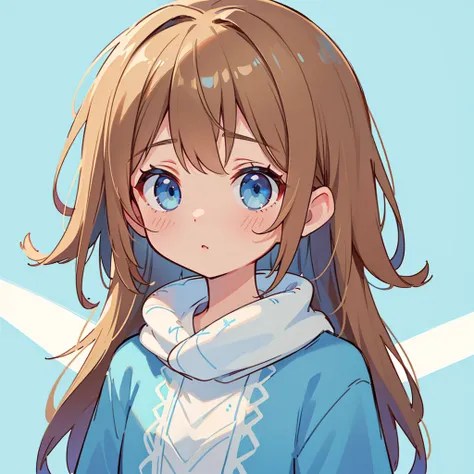 (best quality,highres,masterpiece:1.2), (aesthetic:1.1), (light brown hair:1.1), (blue eyes:1.1), (beautiful detailed eyes:1.1), 1girl,(light blue sweater:1.1), simple background,
