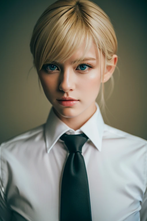 male、Blonde boys、wearing a suit and a tie、A photo with the body and head in a straight line, Turn the photo to face the viewer, The eye is fixed on the lens, In the photo you can see the shoulders and head, 写真中央のmale, 8k, highest quality, Tabletop, Realist...