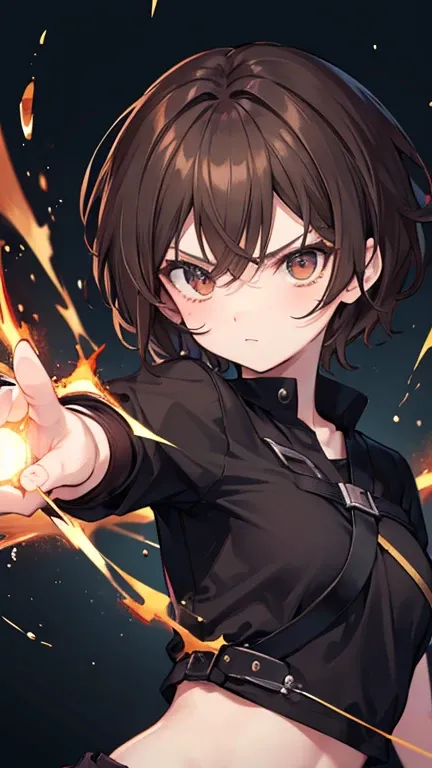 Anime Style,highest quality, masterpiece,Short Hair,Black and brown hair,  iris, anger,Simple Background,male, Active Movement,student