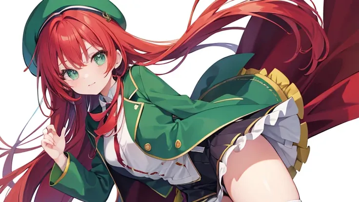 Anime Style,highest quality, masterpiece,Green and red hair,  iris,Simple Background,One Girl, Exciting Moves,beret