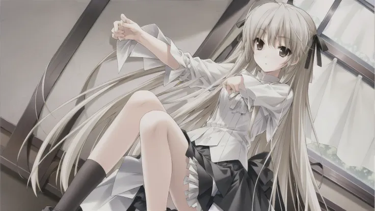 ((masterpiece:1.4, best quality)) ,Kasugano Sora,Elegant and beautiful girl,Brown eyes,Long straight hair，singer，concert，Black coat，Black shorts，Black socks，sports shoes