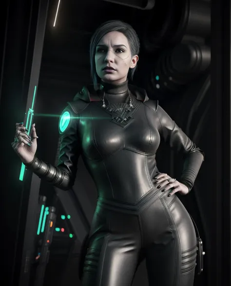 a woman in a black latex outfit with a glowing , 3 d render character art 8 k, fantasy style 8 k octane render, cyberpunk art ultrarealistic 8k, dreamy cyberpunk girl, portrait beautiful sci - fi girl, connected with glowing tubes 8 k, art nouveau octane r...