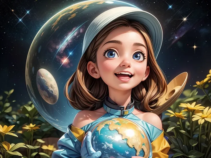 (best quality,4k,8k,highres,masterpiece:1.2),ultra-detailed,(realistic,photorealistic,photo-realistic:1.37),portraits,space,beautiful detailed eyes,beautiful detailed lips,extremely detailed eyes and face,longeyelashes,A girl and a Shiba Inu in space,cosmi...