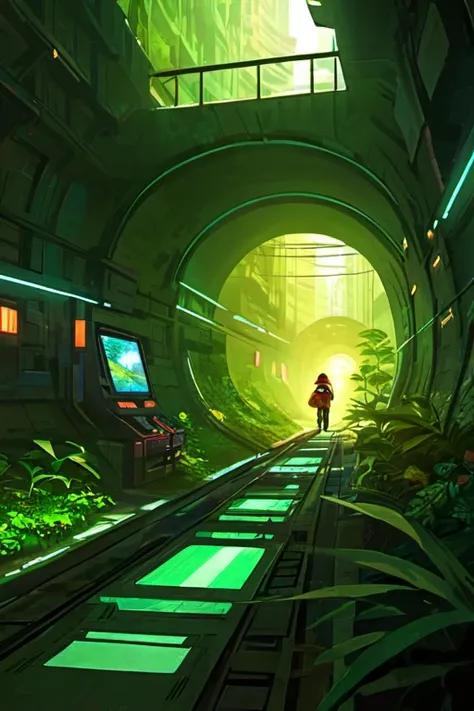 /imagine prompt: An underground adventure scene for children, inside intricate tunnels beneath a futuristic city. The young heroes, equipped with glowing gadgets, explore the area, illuminated by bioluminescent plants and digital maps. Created Using: myste...