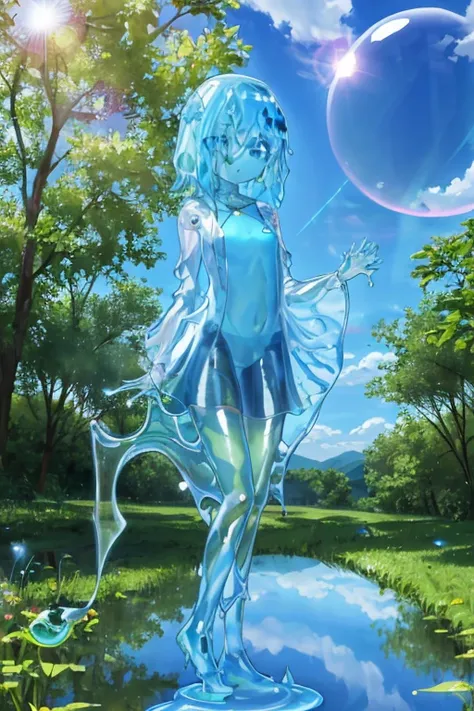 1 girl, Best Quality, amazing complexity, (Slime Girl:1.3), (transparent:1.3), (transparent:1.1), (refraction,reflection:1.1), (cara transparente, cuerpo transparente, piel transparente, Mano transparent, pata transparente:1.4), (Round eyes:1.3), :is, Medi...