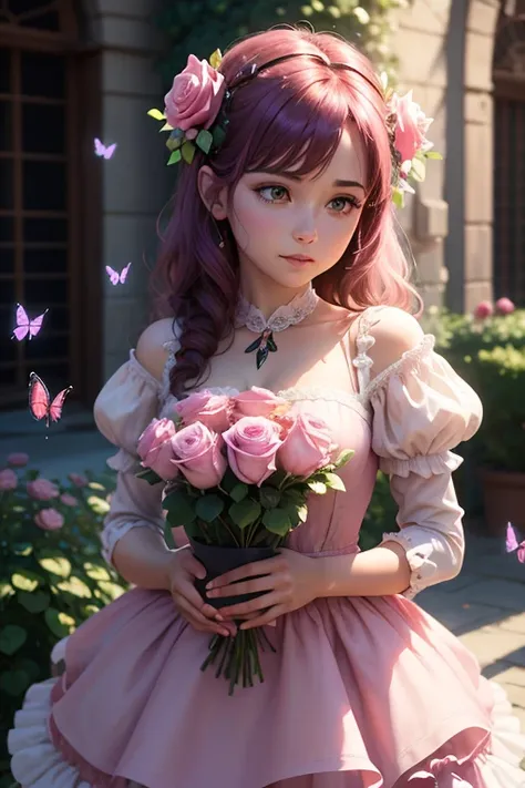 Many purple roses bloom on the bushes in the sun, Roses in the Light of the Movie, Rendered in Poblet, Rendered in Maya and Houdini, renderizado em Arnold, Rose, Rendering in Houdini, fundo das Rose, Rose e flores de samambaia exuberantes, Rendered No Moto...