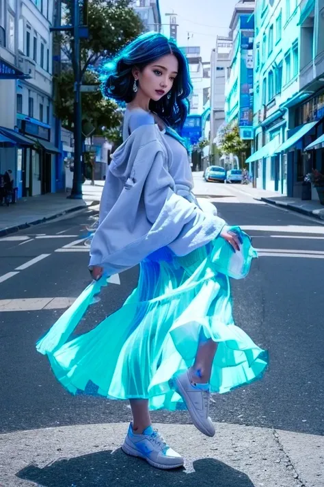 Blue gradient color skirt,