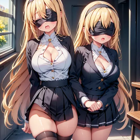 highest quality,wonderful,finely,extremely detailed CG Unity 8K wallpaper, (girl, very long hair, blonde, clothed), (white nun :1.2), (midium breasts), (cleavage cutout), (open mouth:1.1), (long tongue:1.1), (mouth drool:1.1), (black stockings:1.1),(Thighs...