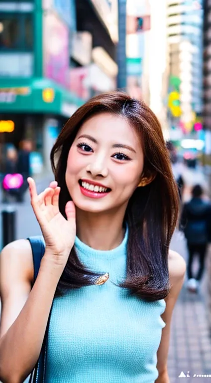 Highest Resolution, 4K, masterpiece: 1.3), Japanese Mature, 1 girl, sexy: 1.1, Beautiful Eyes, Slim figure, Realistic teeth, double eyelid, smile, whole body, highest quality, detailed, beauty, City Street