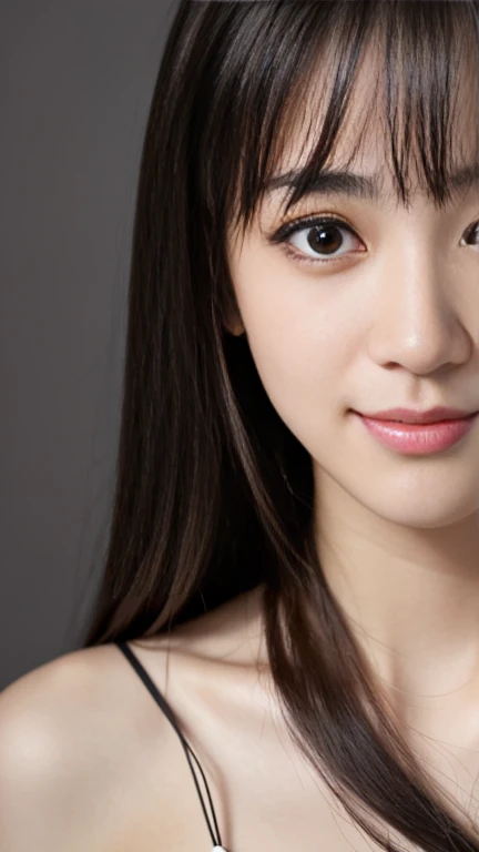 1 female，18-year-old，（Portrait in numbers：Mayu Yokota， Yuko Araki），black eye，Beautiful Face，（Thin skeletal surface+Delicate features、），非常にDetailed face，（Subtle Japanese Makeup）， black eyelash curls for long hair，（Messy and multi-layered， With bangs）， smile...