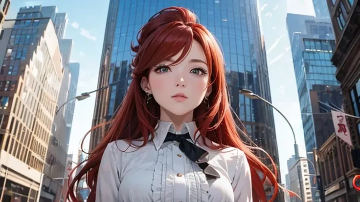 (8K), (best quality), (muste piece: 1.2)　Redhead Wall Street Lady、Look up to the sky