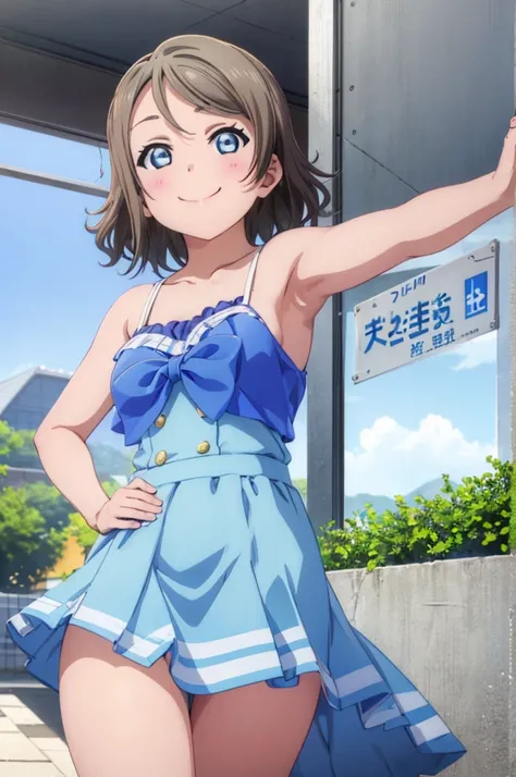 (((pixel-perfect, detail-perfect))), solo, 1girl, you watanabe, smile, underwear, Summer, armpit