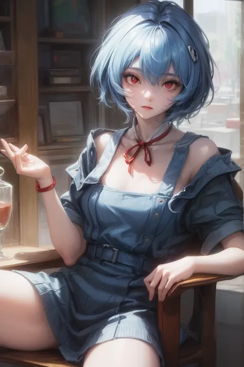 1 girl, reiayanami, rei ayanami, blue hair, short hair, (red eyes:1.5), ultra realistic, realistic, ultra detailed, more detaile...