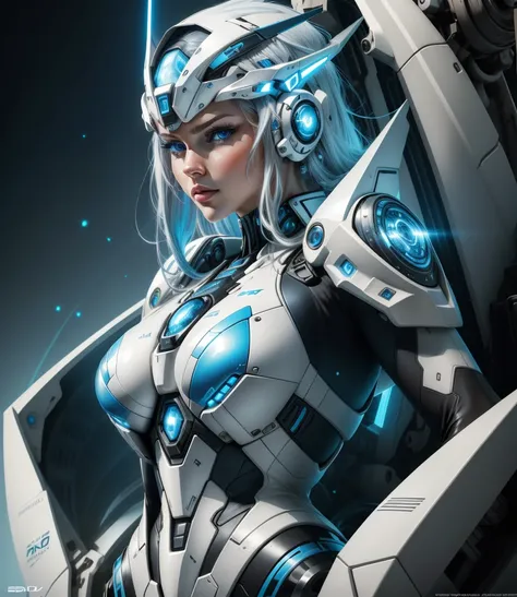 SDXL 1.5, full ultra HD, Digital art style, ultra high resolution, ultra sharp, portrait of    a futuristic, sci-fi, beautiful white,blue eyes, woman in cyborg bikini,futuristic fation show