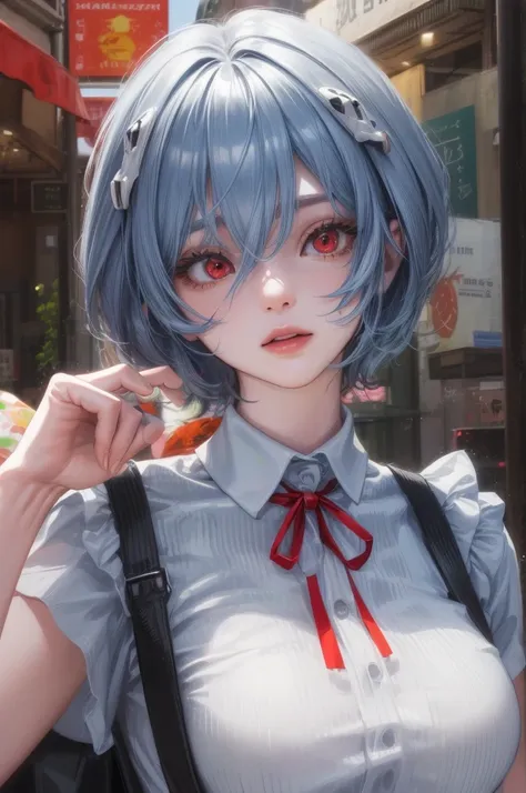 1 girl, reiayanami, rei ayanami, blue hair, short hair, (red eyes:1.5), ultra realistic, realistic, ultra detailed, more detaile...