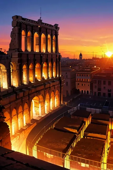 ancient city at dusk. sunset. Rome. Vivid colors. Colosseum