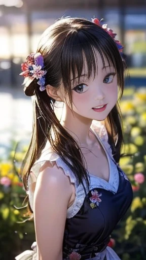 masterpiece, highest quality, Very detailed, figure, , （Silver,long hair、Twin tails）、 One girl,alone, Image body, flower, View your viewers, , , Purple eyes, Jewel-like eyes, Very fine grain, Very detailed顔,, , star (null), star座,  Purple Energy,  handrail...