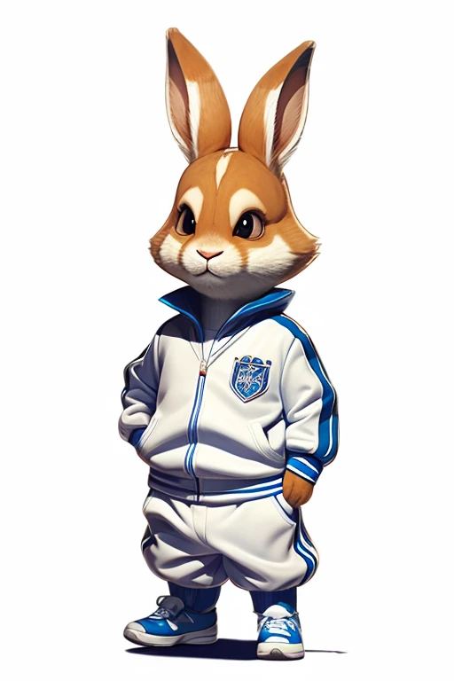 Rabbit playing soccer, alone, wearing a soccer uniform,