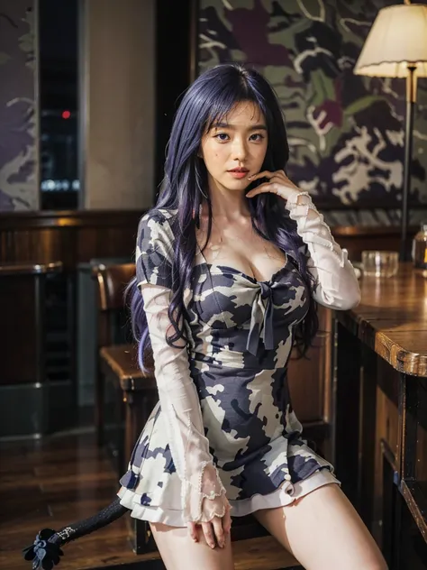 (1 lady), (Best quality at best:1.4), (ultra - detailed), (extremely detailed CG unified 16k), A Beautiful Woman with Perfect Figure: 1.4, Sharp Focus: 1.2, purple hair, very detailed, High-definition RAW color photo, professional photoshooting, amazing fa...