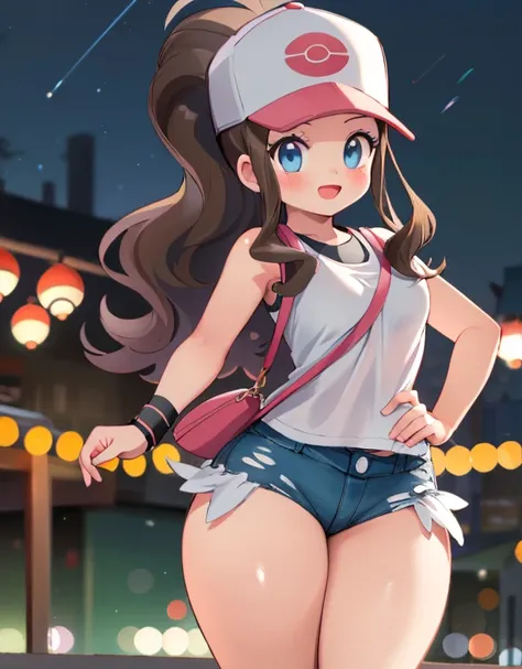 (highest quality, High resolution, masterpiece:1.2), Very detailed, Realistic:1.37, sketch, Hilda Pokemon, def1, I can see your thighs, Thick thighs, Thick thighs, Thighs in the foreground, Body Type, whole body, Adorable expression, smile, Open your mouth...