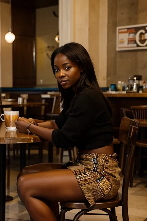 Une femme africaine assise dans un café 