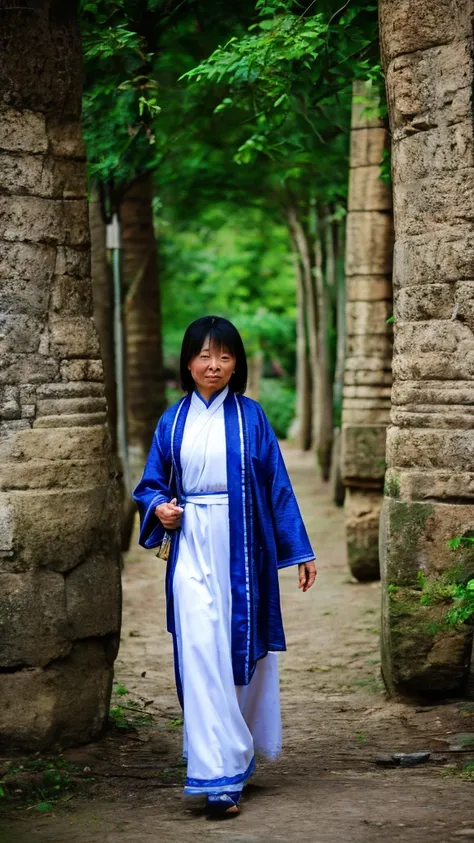 Ancient Chinese woman walking alone