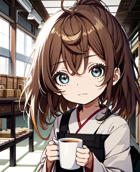 There is a  holding a cup of coffee in her hand, Nice face girl, Cute natural anime face, He has a nice face - soft -, Sakimi-chan, Chiho, Yoshitomo Nara, Cute young face, Face of a beautiful Japanese girl, Brown hair and big eyes, Cute kawaii girl, Beauti...