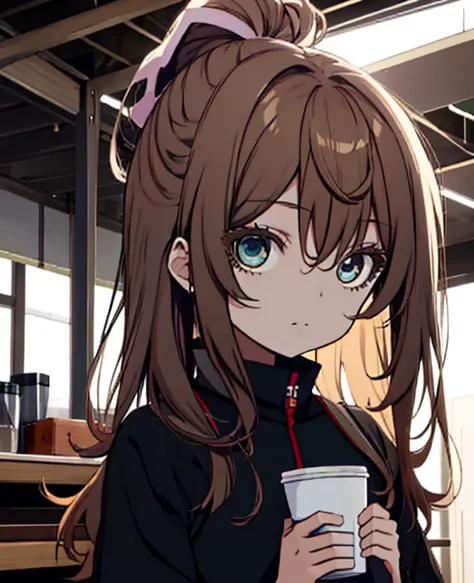 There is a  holding a cup of coffee in her hand, Nice face girl, Cute natural anime face, He has a nice face - soft -, Sakimi-chan, Chiho, Yoshitomo Nara, Cute young face, Face of a beautiful Japanese girl, Brown hair and big eyes, Cute kawaii girl, Beauti...