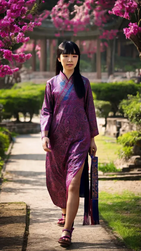 Ancient Chinese young woman walking alone